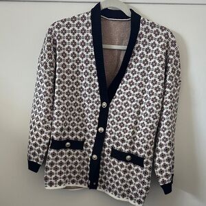 Maje Monasty Patterned Cardigan with Black Trim
